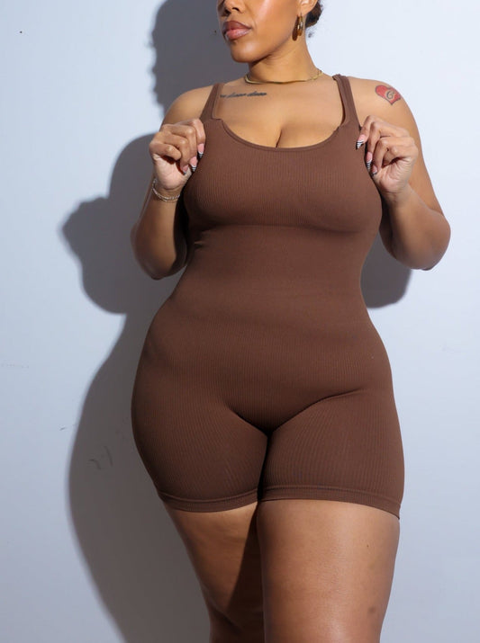 Luxe Ribbed Romper - Cocoa