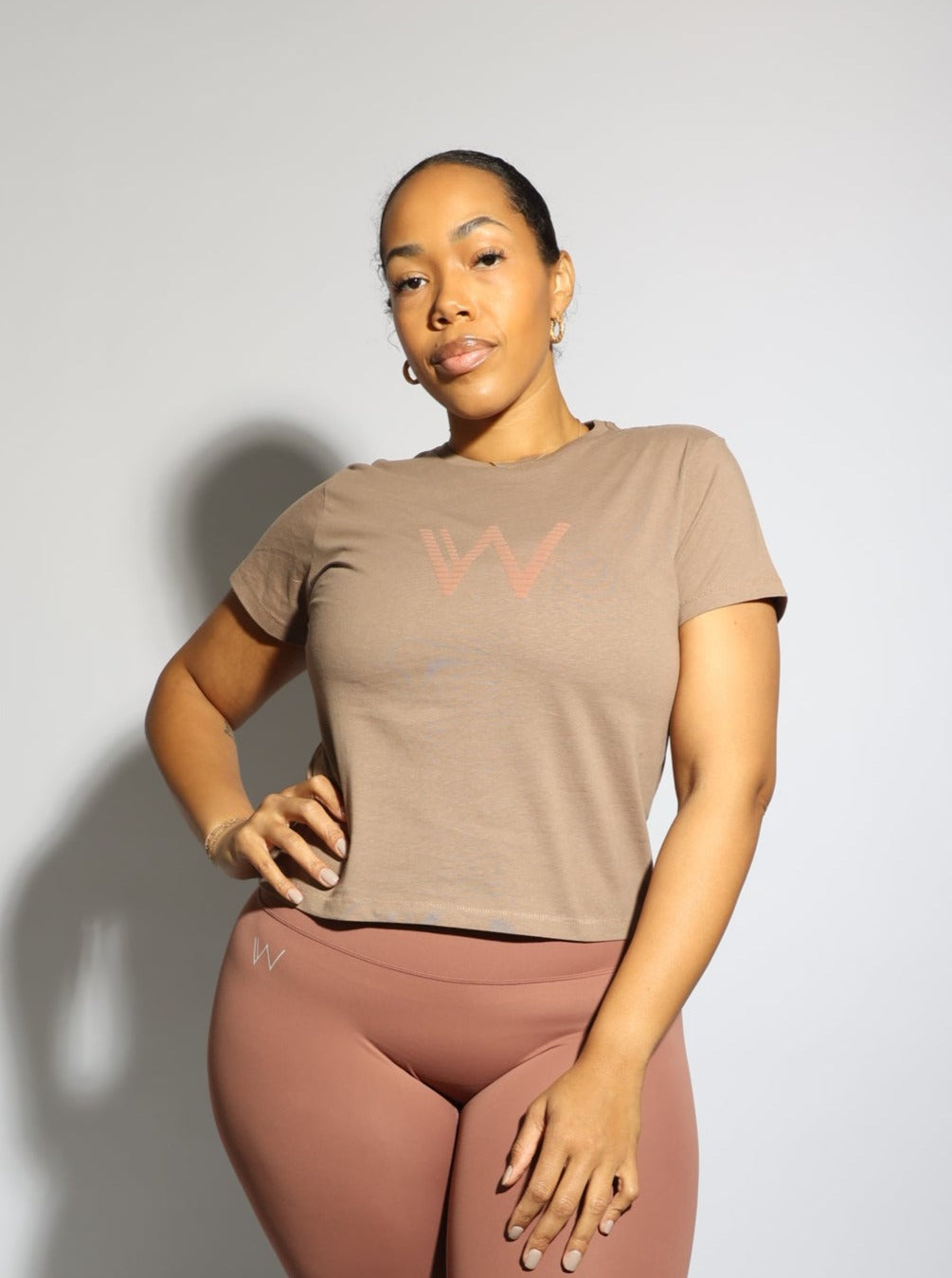 Latte brown cotton heritage cropped high waisted  tee